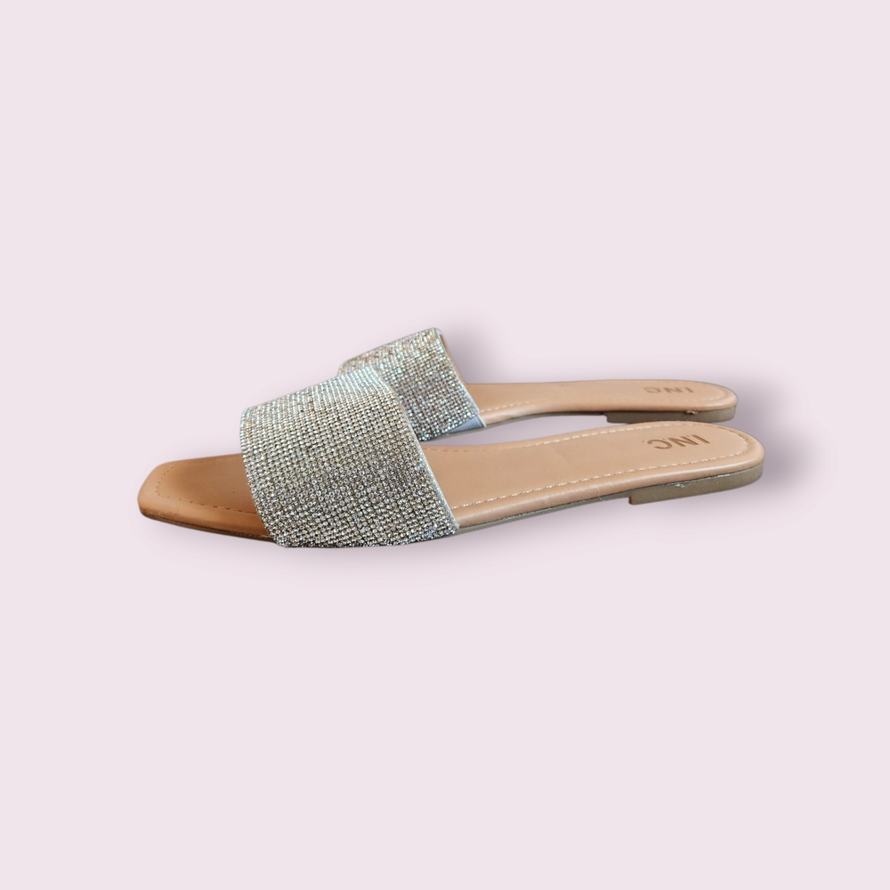 INC International Concepts Shimmering Silver Slide Sandals